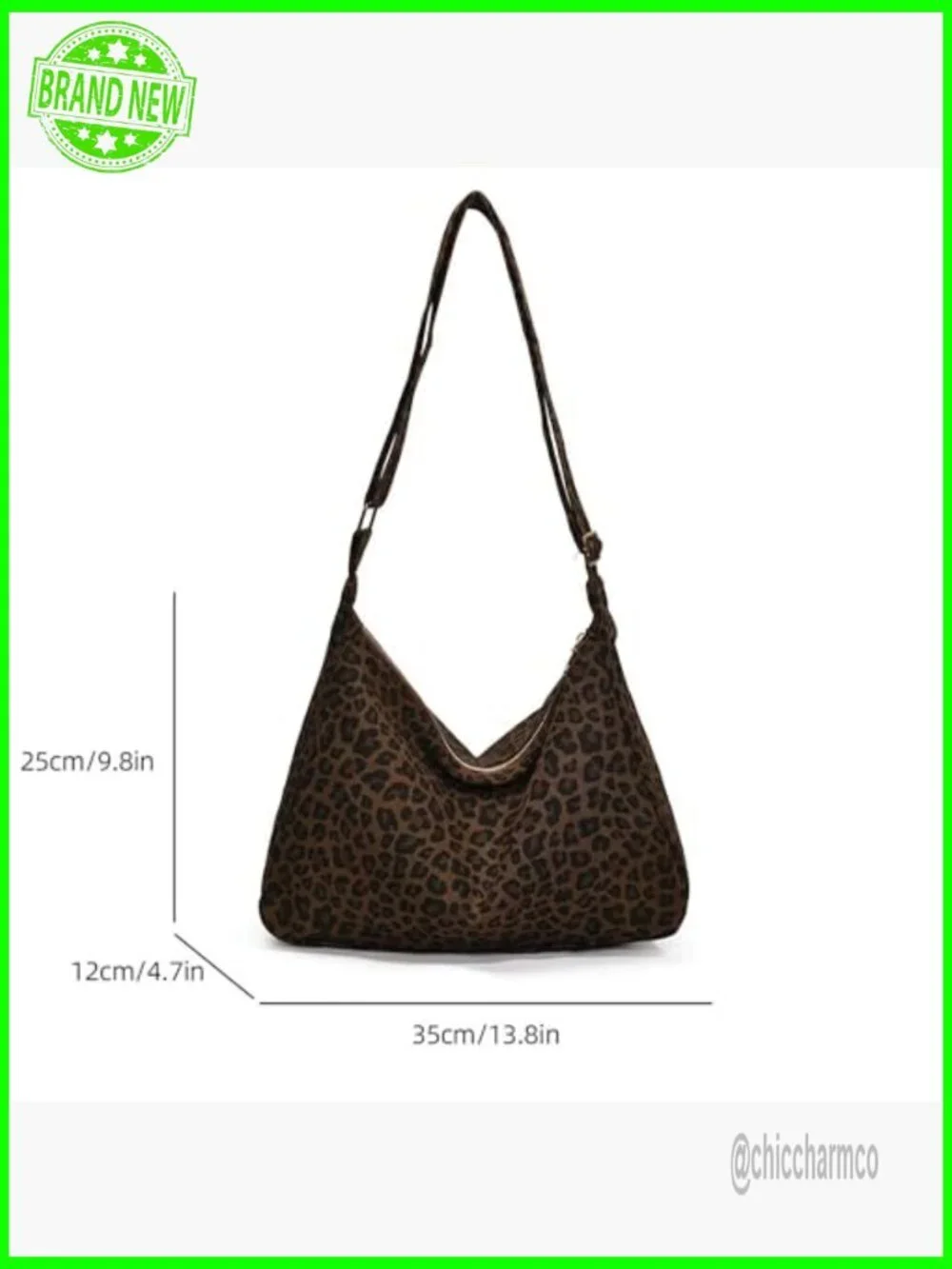 Leopard Print Canvas Hobo Shoulder Bag Adjustable Strap Zipper Closure